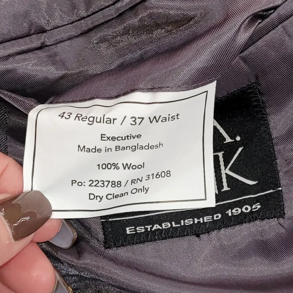 Jos. A. Bank Size 43 Regular / 37 Waist Gray Men's 2 Piece Suit Jacket & Pants - Picture 6 of 7